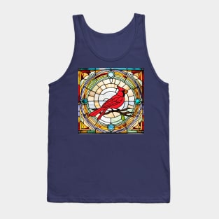 Cardinal in Concentric Circles Stained Glass Tank Top